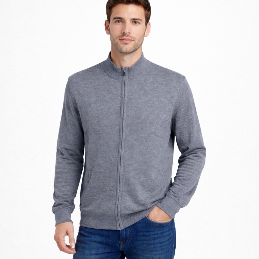 Mizzen + Main Full Zip Cashfeel Sweater | Medium | Heather Grey